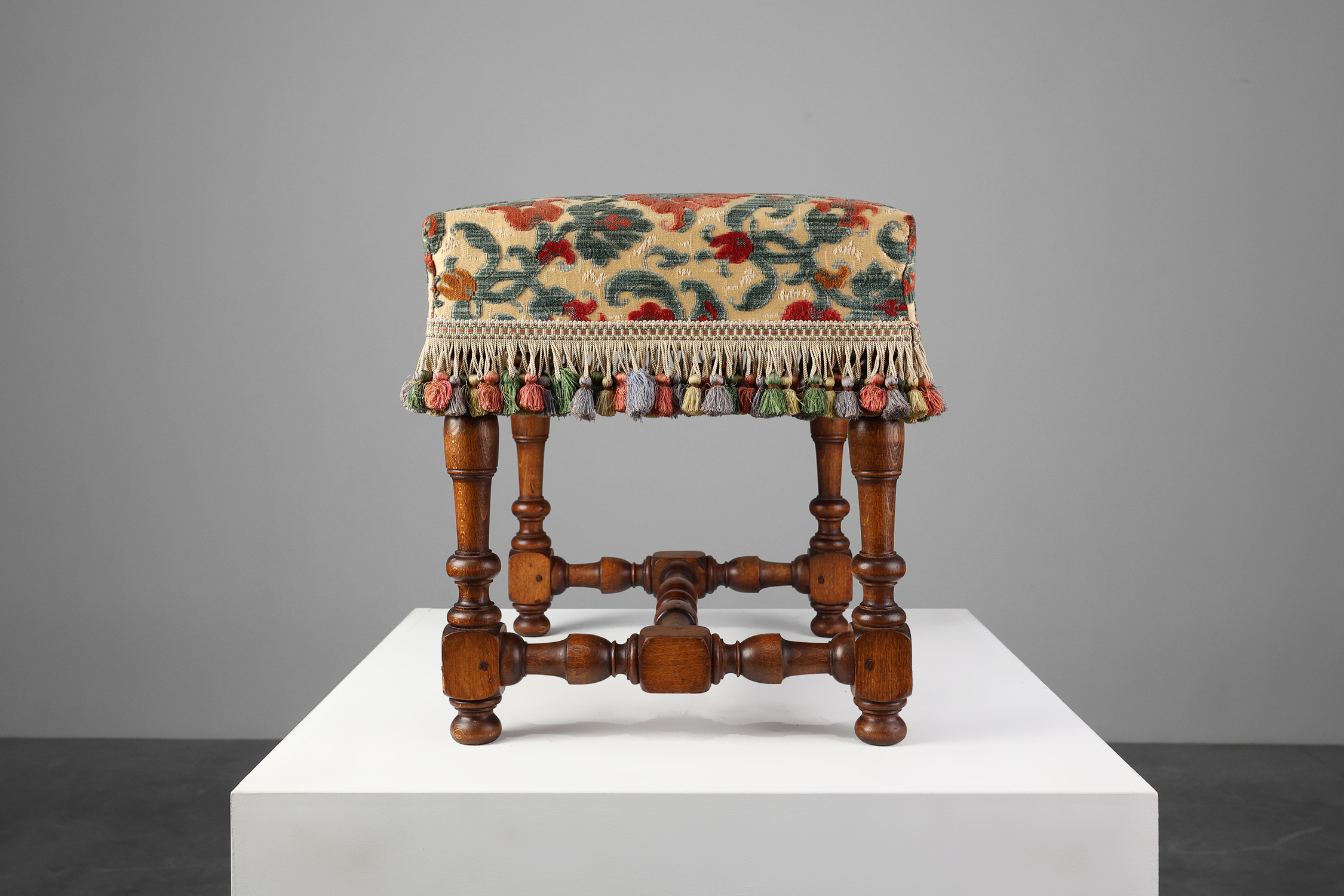 Early 20th Century Pair of Wood & Fabric French Footstoolsthumbnail